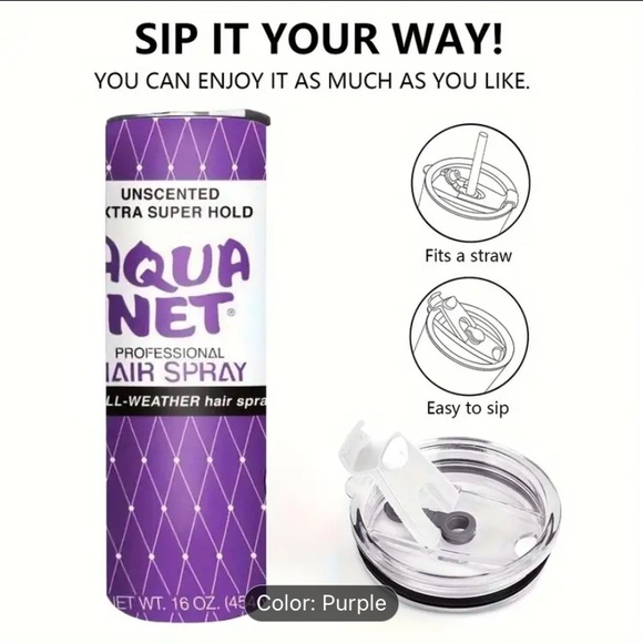 Aqua Net Purple Tumbler w/Straw - Picture 3 of 5